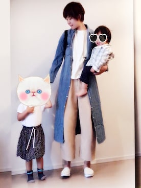「シャツワンピを羽織る」｜「アイテム（シャツワンピース）」を使った、Q太郎さん（レディース・161cm）の春コーディネート