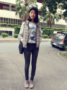 「アイテム（ダウンベスト、その他）」を使った、鍾怡さん（レディース・171cm）の冬コーディネート