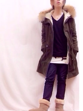 「ロングシャツ」｜「アイテム（モッズコート）」を使った、うさん（メンズ・167cm）の冬コーディネート