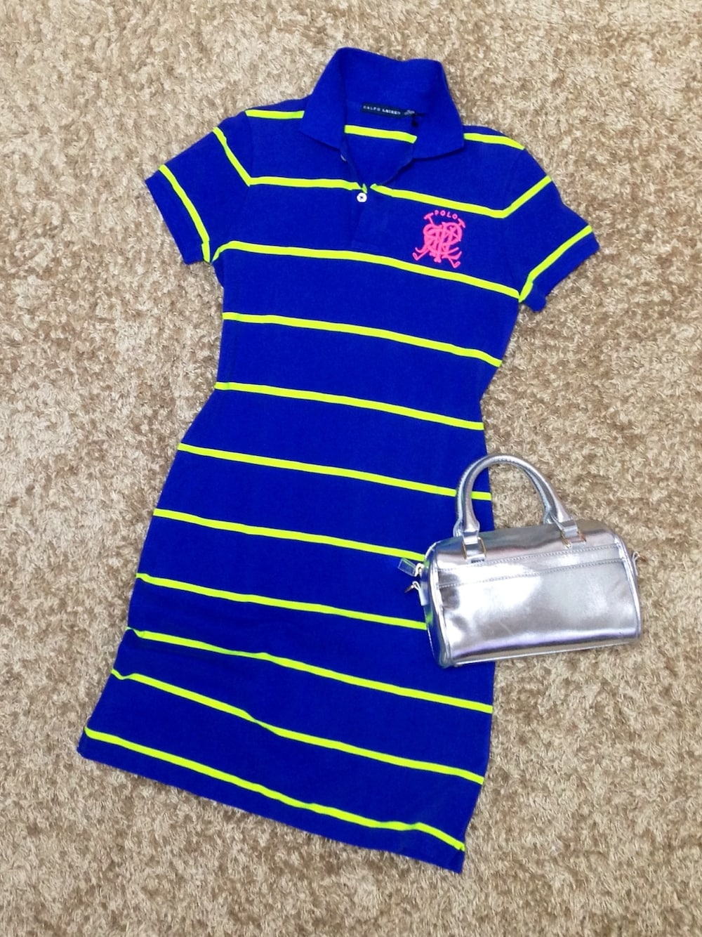 「SALEで買いました、smiスマイル☺、口角アップだよ！、まいフェス 1」｜「POLO RALPH LAURENのポロワンピ（ワンピース、ブルー系）」を使った、あいうさん（レディース・159cm）の夏コーディネートの1枚目の写真