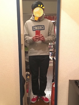 「CHUMS（チャムス）のアイテム（パーカー）」を使った、Qさん（メンズ・178cm）の秋コーディネート