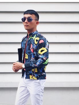 「menswear」｜「アイテム（ライダースジャケット）」を使った、Andre Amirさん（メンズ・170cm）の春コーディネート