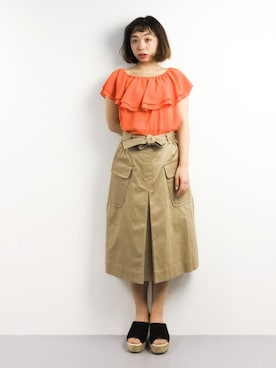 「オレンジ×ベージュ」｜Rachelさん（レディース・149cm）の春コーディネート
