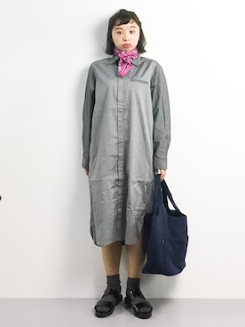 「ゆるカジ」｜「アイテム（シャツワンピース）」を使った、Rachelさん（レディース・149cm）の春コーディネート