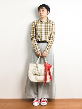 「PLAIN CLOTHING（プレーンクロージング）のアイテム（スカート）」を使った、Rachelさん（レディース・149cm）の春コーディネート
