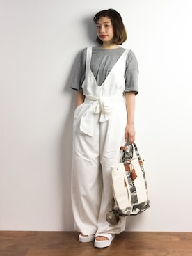 「ゆるカジ」｜「アイテム（オールインワン・サロペット）」を使った、Rachelさん（レディース・149cm）の春コーディネート