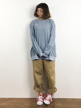 「ゆるカジ」｜「アイテム（スウェット）」を使った、Rachelさん（レディース・149cm）の春コーディネート