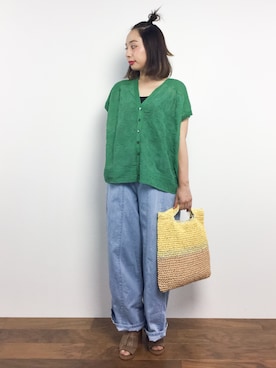 「cache cache（カシュ カシュ）のアイテム（かごバッグ）」を使った、Rachelさん（レディース・149cm）の夏コーディネート