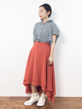 「Ameri（アメリ）のアイテム（スカート）」を使った、Rachelさん（レディース・149cm）の夏コーディネート