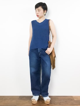 「laboratory work（ラボラトリーワーク）のアイテム（ベスト）」を使った、Rachelさん（レディース・149cm）の夏コーディネート