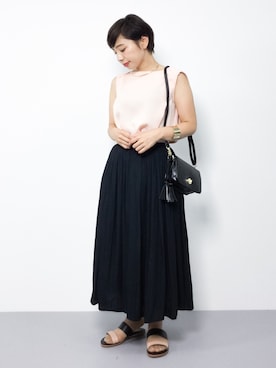 「黒×ピンク」｜「アイテム（サンダル）」を使った、Rachelさん（レディース・149cm）の夏コーディネート