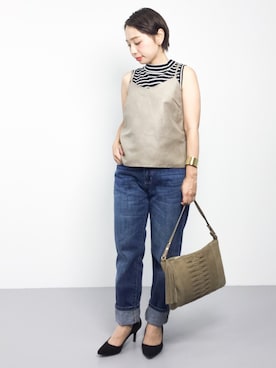 「秋先取りコーデ」｜「アイテム（クラッチバッグ）」を使った、Rachelさん（レディース・149cm）の夏コーディネート