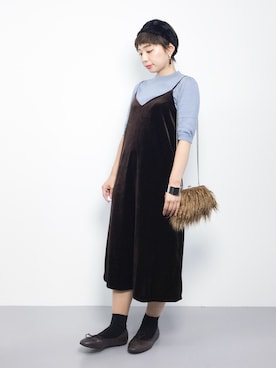 「ベロアキャミ」｜Rachelさん（レディース・149cm）の秋コーディネート