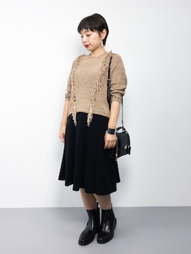 「ブラウンニット」｜「アイテム（アクセサリー）」を使った、Rachelさん（レディース・149cm）の秋コーディネート