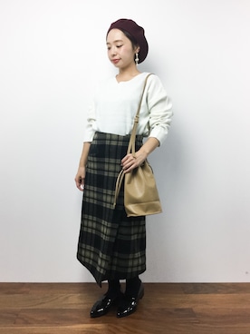 「タータンチェックスカート」｜「アイテム（その他シューズ）」を使った、Rachelさん（レディース・149cm）の秋コーディネート