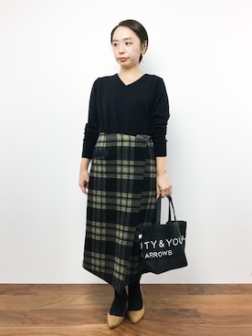 「タータンチェックスカート」｜「アイテム（パンプス）」を使った、Rachelさん（レディース・149cm）の秋コーディネート