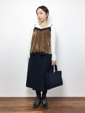 「ベロアキャミ」｜Rachelさん（レディース・150cm）の秋コーディネート