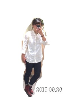 「UNIQLO（ユニクロ）のアイテム（シャツ/ブラウス、ホワイト系）」を使った、0725さん（レディース・153cm）の秋コーディネート