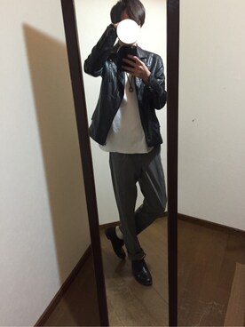 「semantic design（セマンティックデザイン）のアイテム（ライダースジャケット）」を使った、でんさん（メンズ・180cm）の秋コーディネート