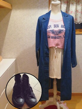 「スウェットスカート」｜「アイテム（その他アウター）」を使った、とさ さん（レディース・166cm）の春コーディネート