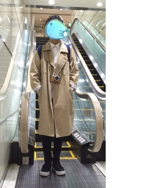 「SPINNS（スピンズ）のアイテム（トレンチコート）」を使った、すみっこおにぎりさん（メンズ・174cm）の冬コーディネート