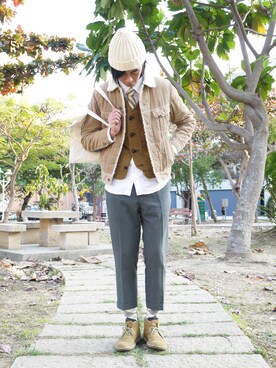 「hat」｜「アイテム（その他）」を使った、唯家 Vegaさん（メンズ・177cm）の冬コーディネート