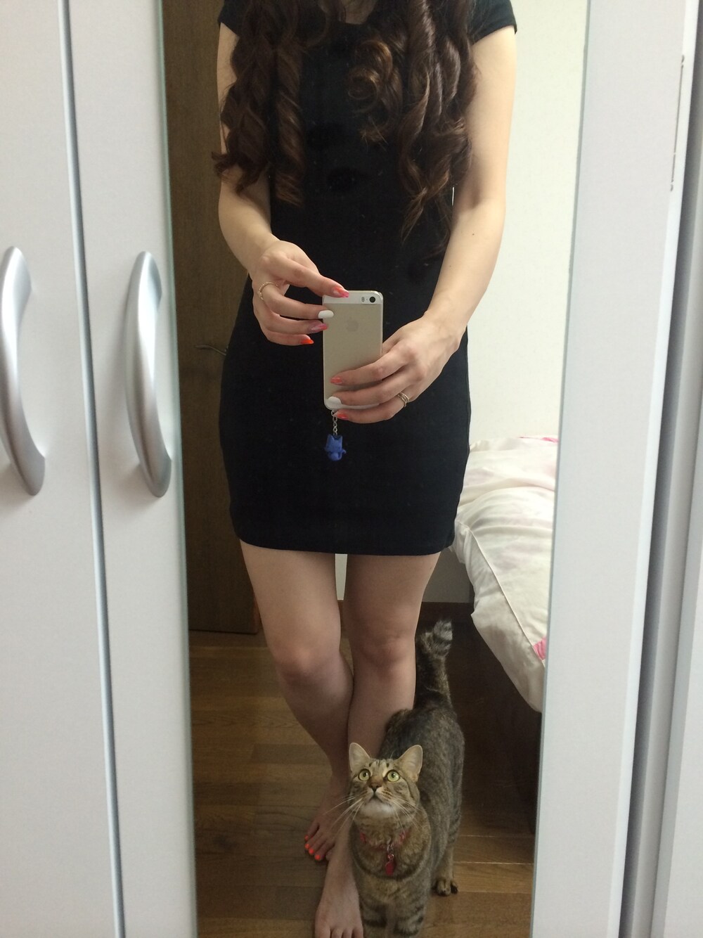 「ワンピース、オールブラック、猫、ootd、ネコ、BALENCIAGA、Tシャツワンピ、outfit、バレンシアガ、あめちゃん」｜「アイテム（ワンピース、ブラック系）」を使った、kaori_eさん（レディース・173cm）の夏コーディネートの1枚目の写真