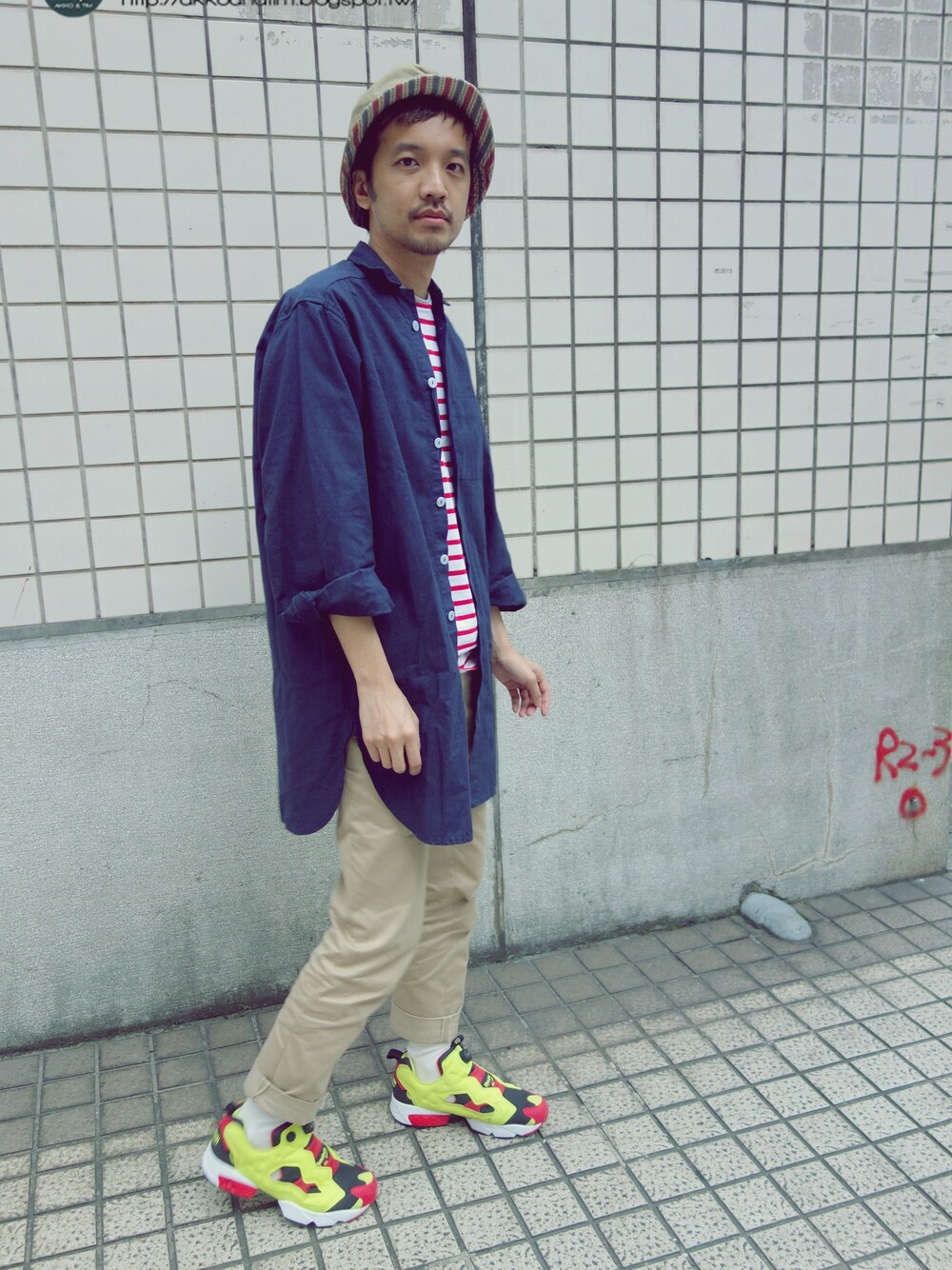 「reebok、BEAMS、PUMP FURY」｜「ReebokのReebok INSTA PUMP FURY OG "CITRON"　BLACK/HYPER GREEN/RBK RED/WHITE（その他）」を使った、plain-me_Akkoさん（メンズ・177cm）の春コーディネートの1枚目の写真