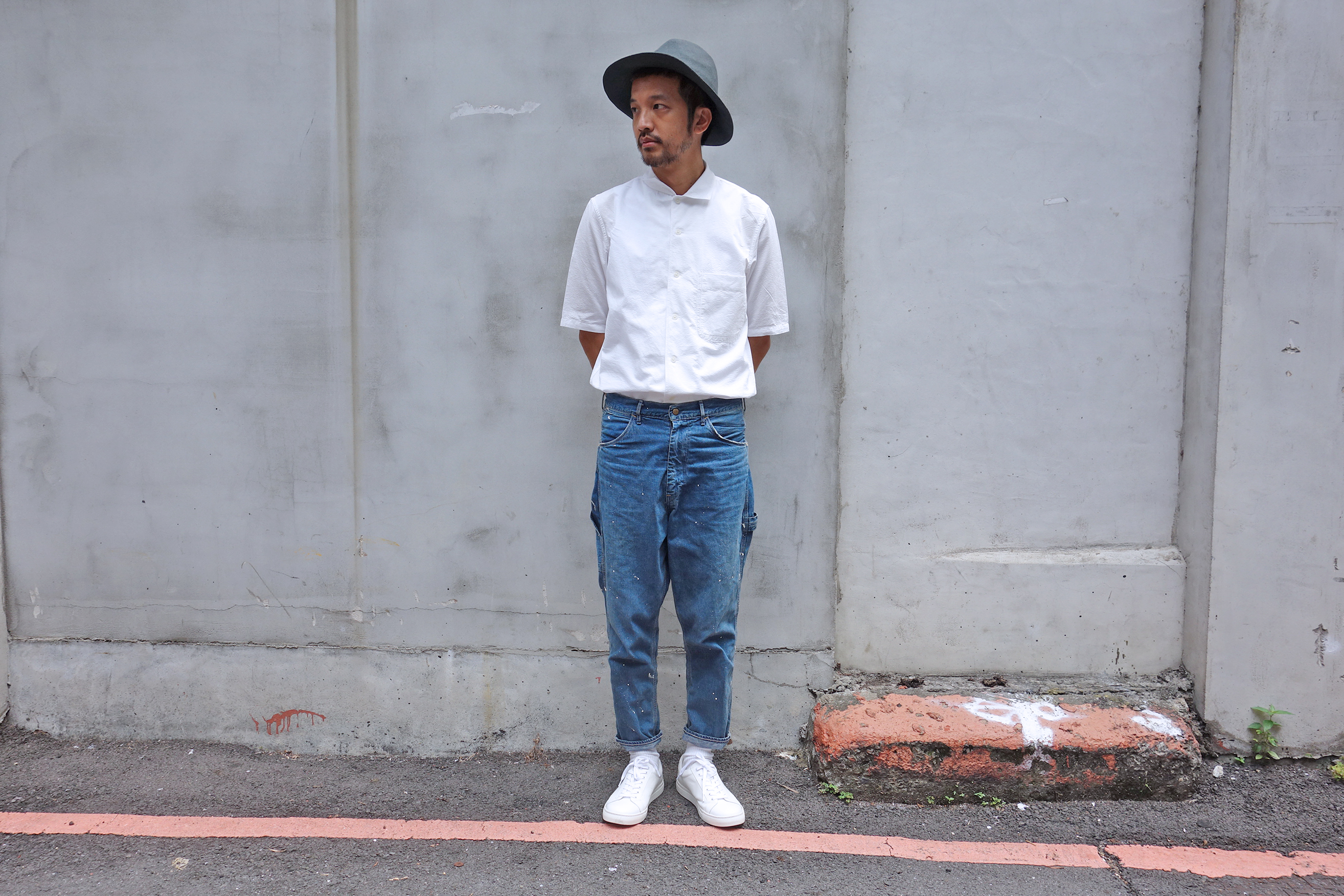 「UNIQLO、orslow、UNUSED、plain-me」｜「orSlowのFRENCH WORK PANTS（その他、ブルー系）」を使った、plain-me_Akkoさん（メンズ・177cm）の夏コーディネートの1枚目の写真