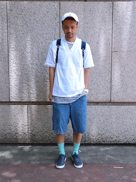 「plain-me（プレインミー）のアイテム（クラッチバッグ）」を使った、plain-me_Akkoさん（メンズ・177cm）の夏コーディネート