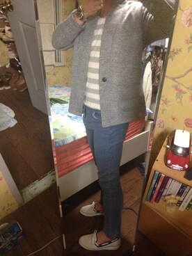 「UNIQLO（ユニクロ）のアイテム（その他パンツ、シルバー系）」を使った、정형진さんの秋コーディネート