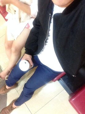 「UNIQLO（ユニクロ）のアイテム（ブルゾン、ブラック系）」を使った、정형진さんの秋コーディネート