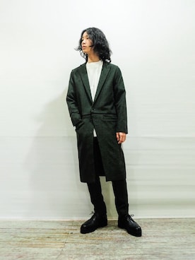 「banalchicbizarre」｜「アイテム（ステンカラーコート）」を使った、ADDさん（メンズ・173cm）の冬コーディネート