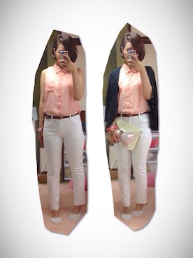 「ホワイトデニム」｜「アイテム（ポンチョ）」を使った、ハシヅメユカさん（レディース・172cm）の夏コーディネート