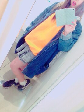 「アイテム（デニムスカート、グレー系）」を使った、amiさん（レディース・154cm）の春コーディネート