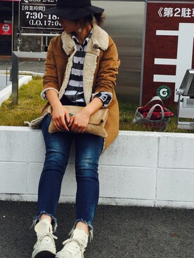 「GLOBAL WORK（グローバルワーク）のフェルトナカオレＨＡＴ/565115（ハット）」を使った、riiie.aさん（レディース・163cm）の秋コーディネート