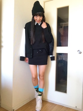 「ソックス」｜「アイテム（スタジャン）」を使った、KIYOKOHさん（レディース・163cm）の秋コーディネート