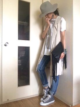 「mystic（ミスティック）のアイテム（クラッチバッグ）」を使った、KIYOKOHさん（レディース・163cm）の夏コーディネート