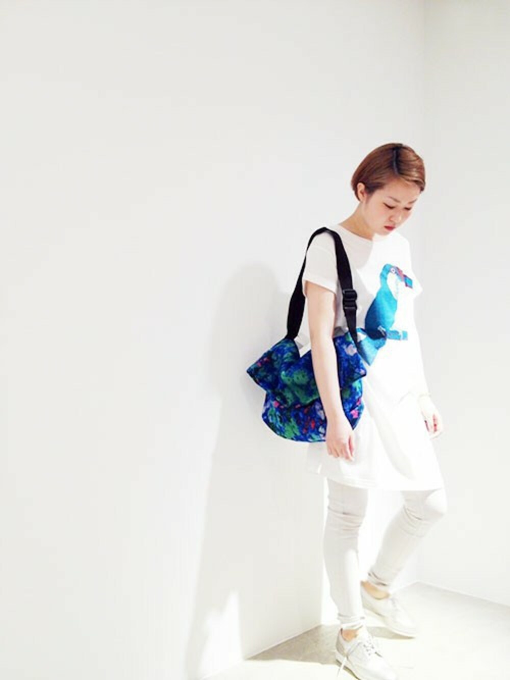 「nitcaのスポーティメッシュプリント　ショルダーBAG（ショルダーバッグ、グリーン系）」を使った、noteTKMさん（レディース・160cm）の夏コーディネートの1枚目の写真