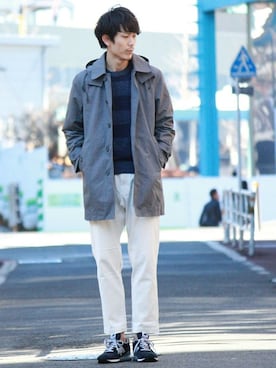 「NEWBALANCE」｜「アイテム（ステンカラーコート）」を使った、Rikuさん（メンズ・181cm）の冬コーディネート