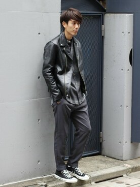 「JOURNAL STANDARD（ジャーナルスタンダード）のアイテム（ライダースジャケット）」を使った、Rikuさん（メンズ・181cm）の秋コーディネート