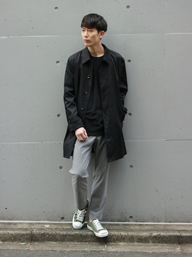 「アイテム（ステンカラーコート）」を使った、Rikuさん（メンズ・181cm）の冬コーディネート