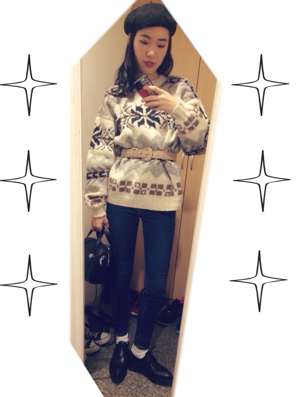 「ノルディック柄、ニット、モード、PRADA、vintage、American Apparel、mode」｜「お父さんののアイテム（ニット/セーター、ホワイト系）」を使った、MARIETAKEDAさん（レディース・170cm）の冬コーディネートの1枚目の写真