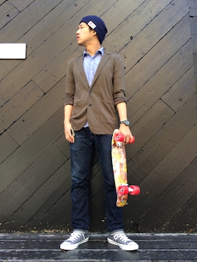 「スケボー」｜「アイテム（その他アウター）」を使った、UCさん（メンズ・173cm）の夏コーディネート