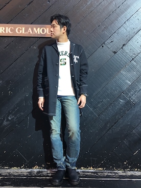 「ショップコート」｜「アイテム（デニムジャケット）」を使った、UCさん（メンズ・173cm）の冬コーディネート