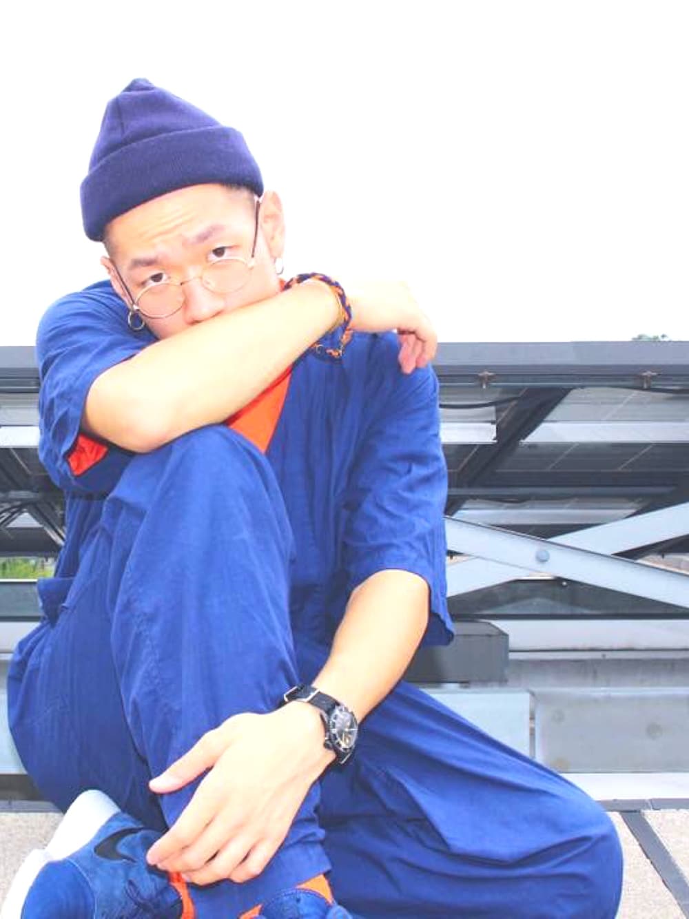 「brunaboinne、CAMBER、つなぎ、supreme、VAGUE WATCH CO.、model、dancer、YOH」｜「BRUNABOINNEのアイテム（つなぎ/オールインワン、ブルー系）」を使った、YOHさん（メンズ・175cm）の秋コーディネートの1枚目の写真