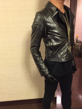 「アイテム（ライダースジャケット、シルバー系）」を使った、shiroさん（メンズ・171cm）の春コーディネート