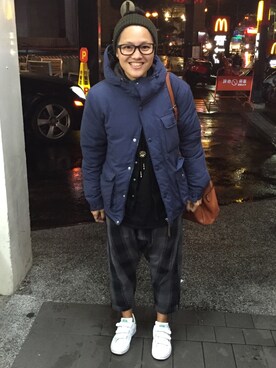 「pizza cut five（ピザカットファイブ）のアイテム（パンツ）」を使った、安藤祐維さん（キッズ・157cm）の冬コーディネート