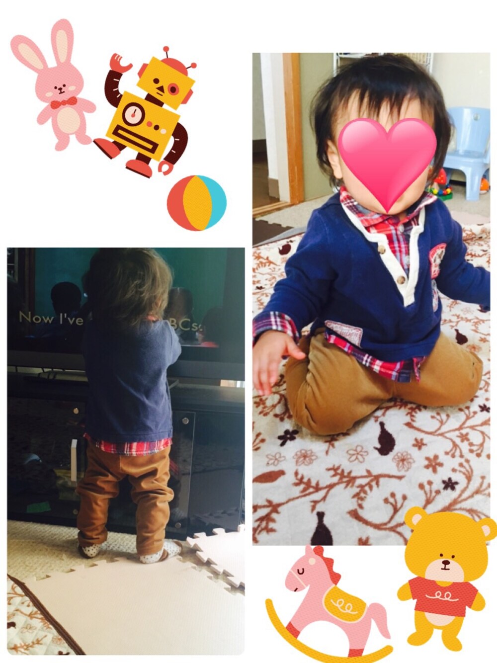 「コーデュロイ、チェックシャツ」｜「no brandのアイテム（Tシャツ/カットソー、レッド系）」を使った、k!mama!さん（キッズ・90cm）の冬コーディネートの1枚目の写真