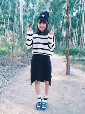 「skirt」｜「アイテム（ニットキャップ/ビーニー）」を使った、Chattyさん（レディース・154cm）の秋コーディネート